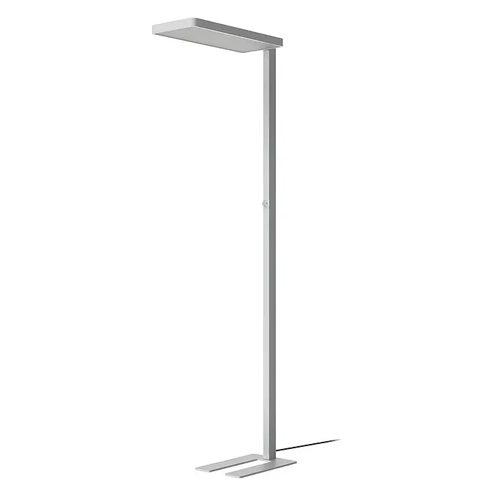 Arcchio LED Stehlampe Büro in silber, up down Büroleuchte -  - Moderne silberne Stehlampe mit rechteckigem Kopf und stabilem Fuß.