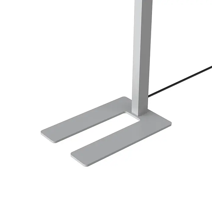 Arcchio LED Stehlampe Büro in silber, up down Büroleuchte -  - Silberner Stehleuchtenfuß mit U-förmigem Design und rechteckiger Stange. Ein schwarzes Kabel führt von der Stange weg.