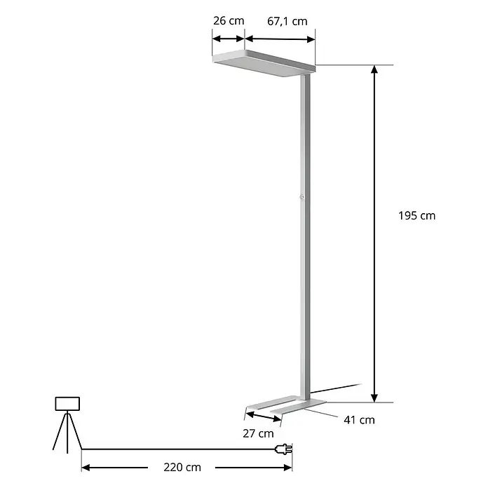Arcchio LED Stehlampe Büro in silber, up down Büroleuchte -  - Silber-graue LED-Stehleuchte, 195 cm hoch, mit 67,1 cm langem Kopf und 220 cm Kabel.