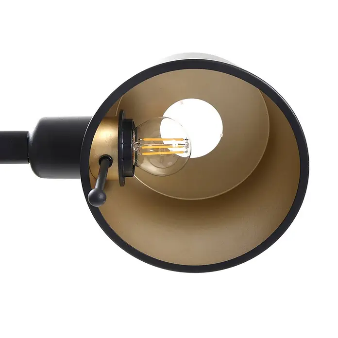 Lucande Stehlampe Büro in schwarz, gold, Büroleuchte -  - Schwarzer Lampenschirm mit goldenem Inneren und Vintage-LED-Birne. Mit schwarzem Verstellhebel.