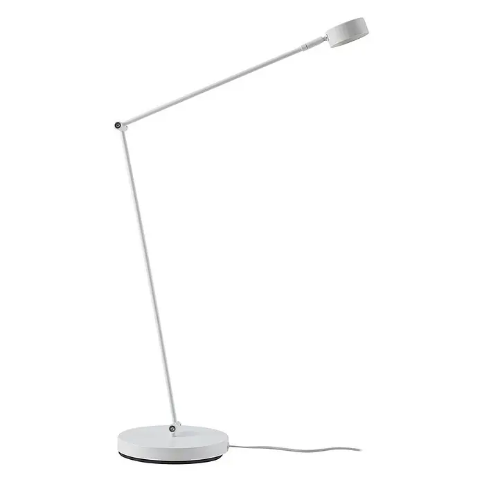 Lindby Stehleuchte Jyla - weiß / opal, weiß / opal - Weiße verstellbare Schreibtischlampe mit schlankem Arm und rundem Fuß.
