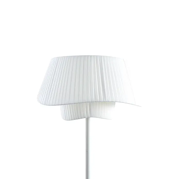 Lindby Stehleuchte Eryndor - weiß / opal, weiß / opal, E27 - Weiße Lampe mit plissiertem, gestuftem Stofflampenschirm und weißem Stiel.