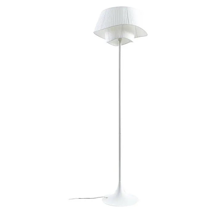 Lindby Stehleuchte Eryndor - weiß / opal, weiß / opal, E27 - Weiße Stehlampe mit gefaltetem, mehrlagigem Schirm, schlankem Ständer und rundem, ausgestelltem Fuß. Stromkabel am Fuß.