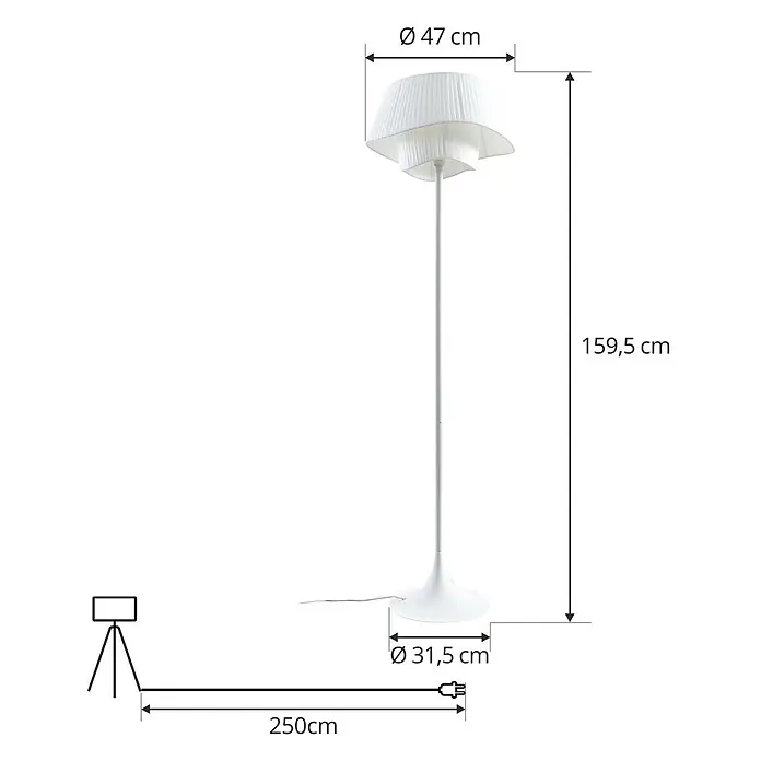 Lindby Stehleuchte Eryndor - weiß / opal, weiß / opal, E27 - Weiße Stehlampe mit modernem, geschichtetem Plisseeschirm und rundem Sockel.