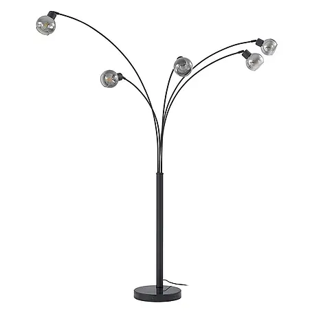 Lindby Stehlampe in rauchgrau, schwarz, Bogenlampe Wohnzimmer