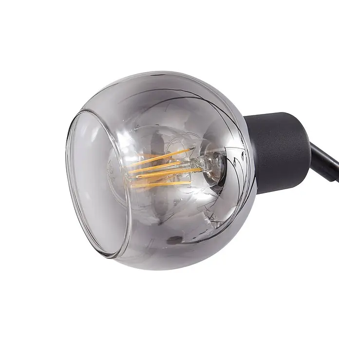 Lindby Stehlampe in rauchgrau, schwarz, Bogenlampe Wohnzimmer -  - Sphärische LED-Filamentlampe aus Rauchglas mit sichtbaren warmweißen Filamenten und schwarzem Sockel.