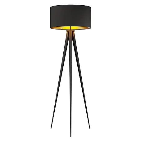 Lindby Stehlampe Dreibein schwarz gold mit Fußschalter, ohne Leuchtmittel