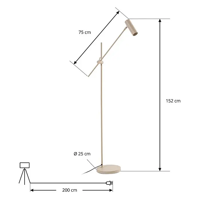 Lindby Stehlampe Wohnzimmer in beige, Stehleuchte -  - Beige Stehleuchte mit verstellbarem Arm und rundem Sockel. 152 cm hoch, Sockeldurchmesser 25 cm.