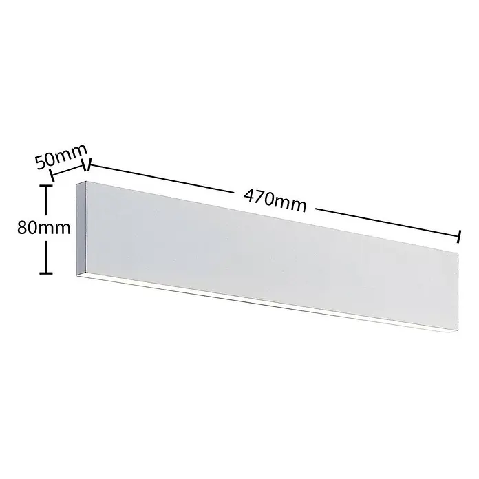 Lindby LED Wandleuchte innen in weiß, up down Wandlampe -  - Rechteckige, hellgraue LED-Linearleuchte mit den Maßen: 470mm Länge, 80mm Höhe, 50mm Tiefe.