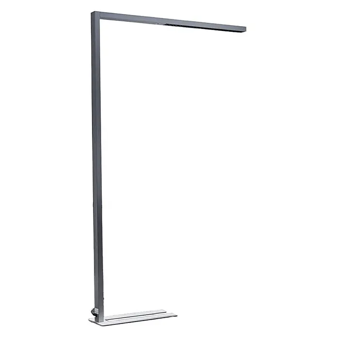 Arcchio LED Büro Stehlampe dimmbar, Bewegungsmelder, Tageslichtsensor -  - Minimalistische L-förmige graue LED-Stehleuchte aus Metall mit flachem rechteckigem Sockel.