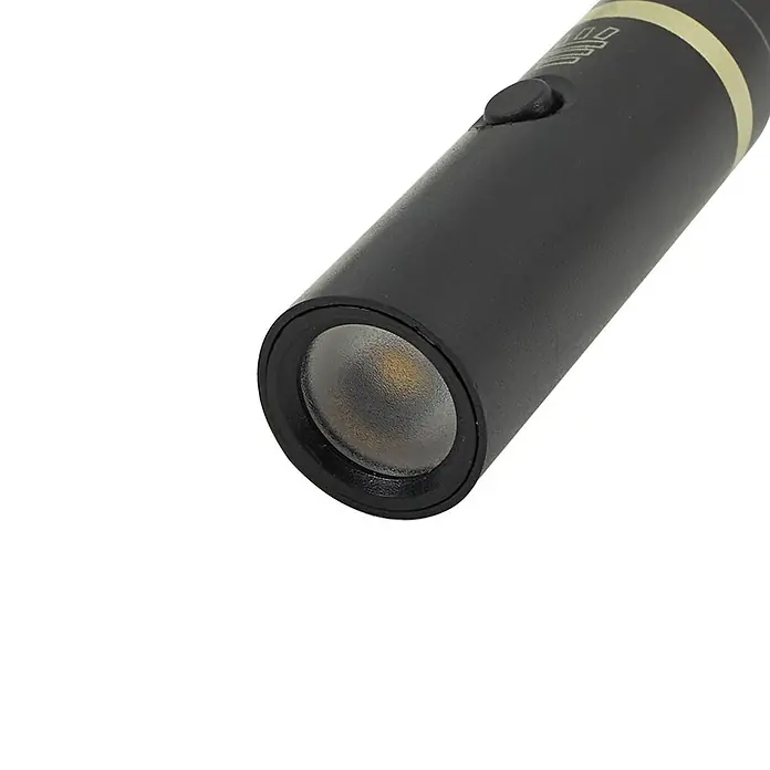 Lindby LED Wandleuchte innen in schwarz, dimmbar up down Leselampe Wand -  - Schwarze zylindrische Leuchte mit Linse, seitlichem Knopf und goldenem Akzent.
