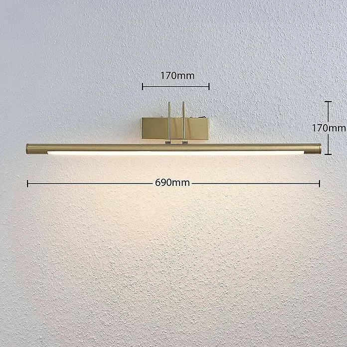 Lucande Bilderleuchte LED mit Schalter, Spiegelleuchte 69 cm -  - Goldfarbene LED-Bilderleuchte. Lange Stangenform. Maße: 690mm Länge, 170mm Höhe.