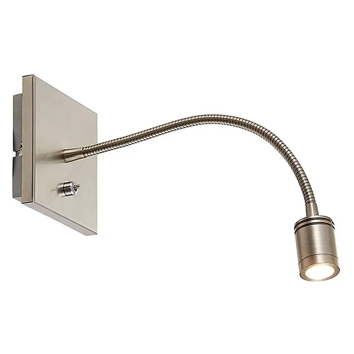 Lindby LED Wandleuchte innen in nickel satiniert, Wandlampe -  - Wandmontierte Leselampe aus gebürstetem Metall mit flexiblem Schwanenhalsarm und integriertem Kippschalter.