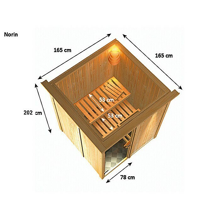 Karibu Systemsauna Norin (Mit Sauna Bio-Ofen 9 kW inkl. Steuerung Easy, Ohne Dachkranz, 151 x 151 x 198 cm)