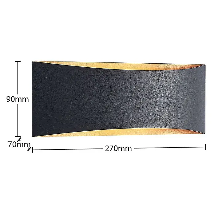 Arcchio LED Wandleuchte innen in schwarz, gold, Wandlampe -  - Schwarze, texturierte Wandleuchte mit goldener Innenseite, gewölbte Front. Maße: 270x90x70mm.