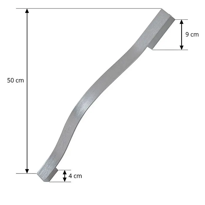 Lindby Wandleuchte Alvon - alu / grau / zink - Gebogener silberner Möbelgriff, 50 cm lang, mit 9 cm und 4 cm Endtiefe.