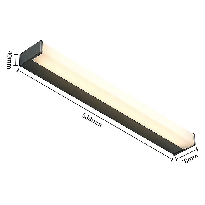 Lindby LED Wandleuchte innen in schwarz matt, weiß, Wandlampe -  - Moderne, dunkle, lineare LED-Leuchte mit weißem Diffusor, 588x78x40mm groß.