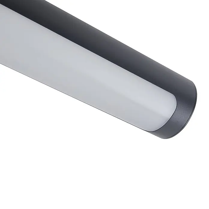 Lucande Außenwandleuchte Tuberia - schwarz, IP65 - Dunkelgraue zylindrische LED-Wandleuchte mit transluzentem weißen Diffusor für Außenbeleuchtung.