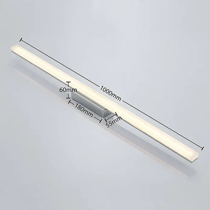 Lindby LED Deckenlampe in weiß, chrom, Deckenleuchte -  - Silberne lineare LED-Leuchte, 1000mm lang, mit beleuchtetem Lichtstreifen. Maße: 60mm Höhe, 180x55mm Montagebasis.