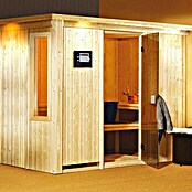 Karibu Systemsauna Gobin (Mit Sauna Bio-Ofen 9 kW inkl. Steuerung Easy, Mit Dachkranz und Beleuchtung, 196 x 231 x 198 cm)