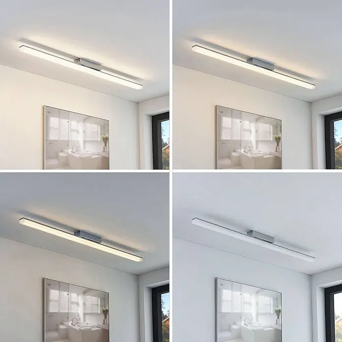 Lindby LED Deckenlampe in weiß, chrom, Deckenleuchte -  - Lineare LED-Leuchte mit Chromsockel, an der Decke über einem Spiegel montiert, mit einstellbaren Lichtfarben.