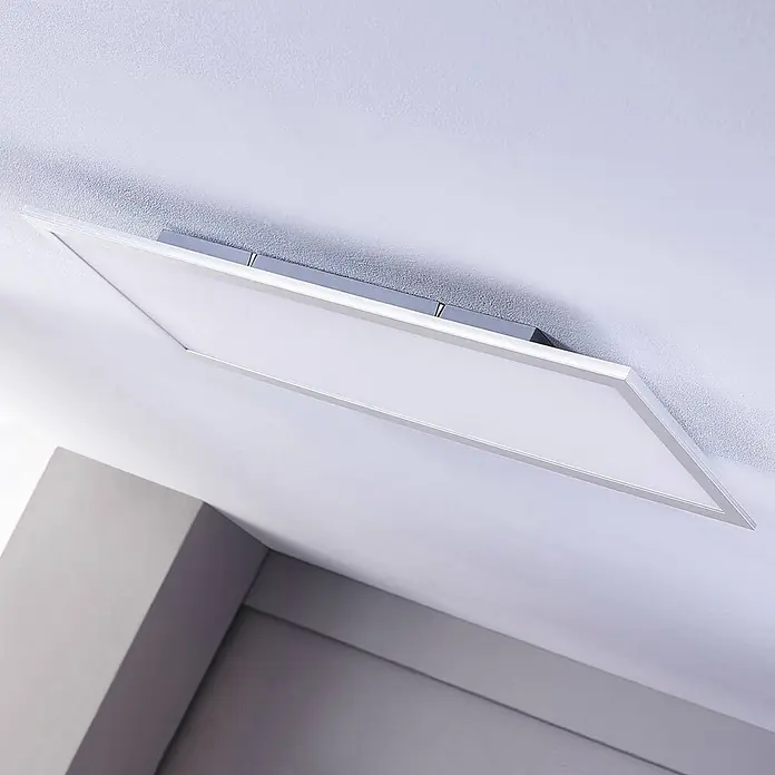Lindby LED-Panel Livel - alu / grau / zink - Moderne rechteckige weiße LED-Deckenleuchte mit silbernem Rahmen.
