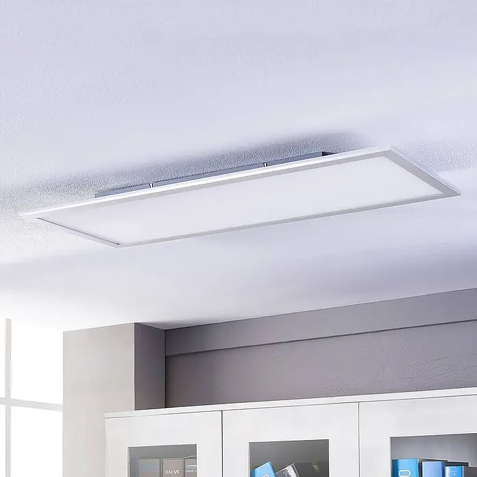 Lindby LED-Panel Livel - alu / grau / zink - Rechteckige LED-Deckenleuchte mit silbernem Rahmen, bündig montiert.