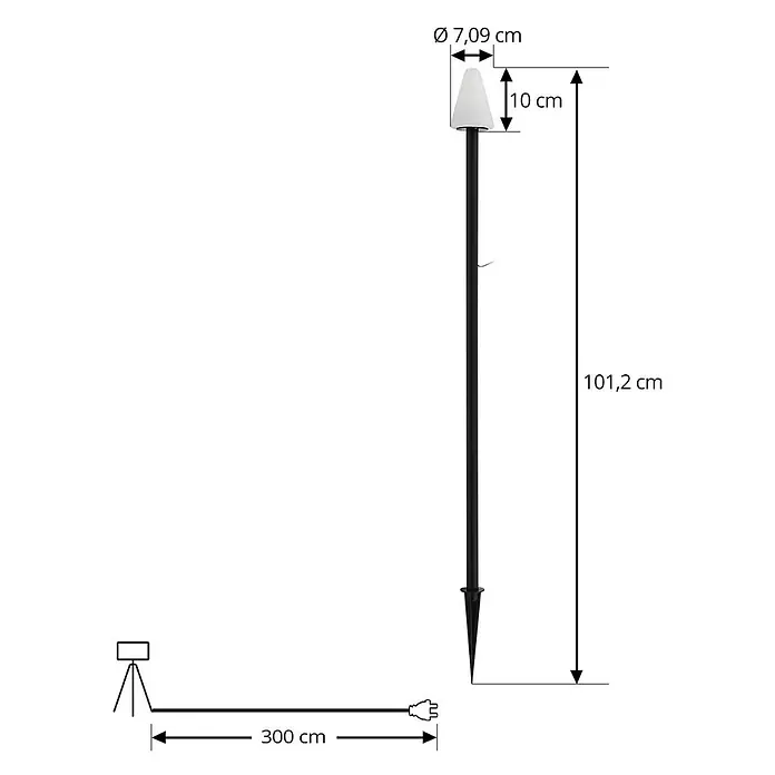 Lindby Erdspießleuchte Selinda -  - Schwarze Garten-Erdspießleuchte mit weißem konischem Kopf und 300 cm Netzkabel. Gesamthöhe 101,2 cm.