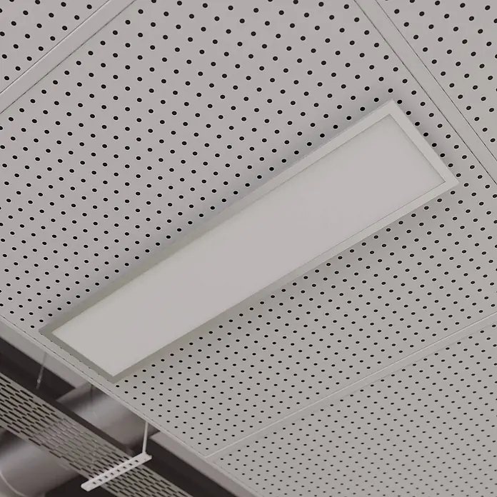 Arcchio LED-Panel Lyndra - alu / grau / zink, Neutralweiß - Rechteckige LED-Lichtplatte in einer perforierten Decke eingelassen.