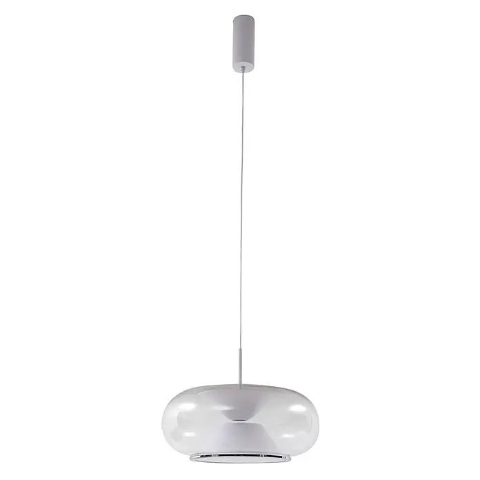 Lucande Pendelleuchte Orasa - klar / transparent, weiß, klar - Moderne weiße Pendelleuchte mit klarem Glasschirm und weißem Innendiffusor, hängend von zylindrischer Halterung.