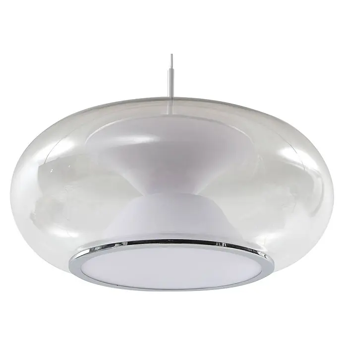 Lucande Pendelleuchte Orasa - klar / transparent, weiß, klar - Moderne Pendelleuchte mit klarer Außenglocke, weißem Innendiffusor und Chrom-Detail.