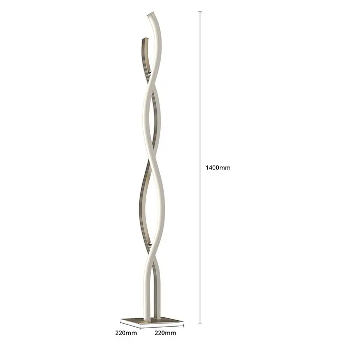 Lucande Stehleuchte Mairia - alu / grau / zink - Moderne, hellfarbige, skulpturale LED-Stehleuchte mit verdrehtem Design und quadratischem Sockel.