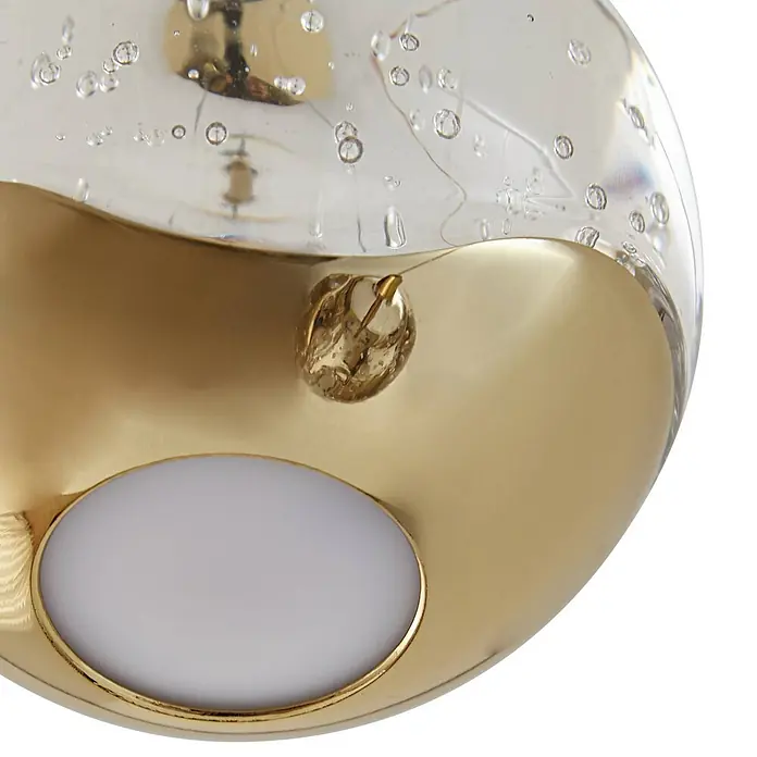 Lucande LED Pendelleuchte in transparent, gold, Hängelampe -  - Goldene und klare Glasleuchte mit integrierten Blasen und weißem ovalem Diffusor.