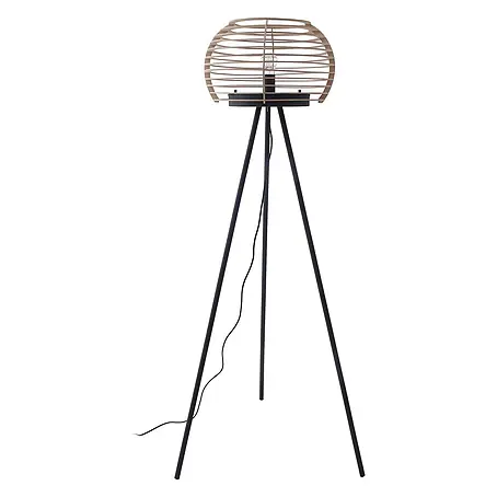 Lindby Stehlampe Wohnzimmer, Tripod in holz, schwarz, Stehleuchte