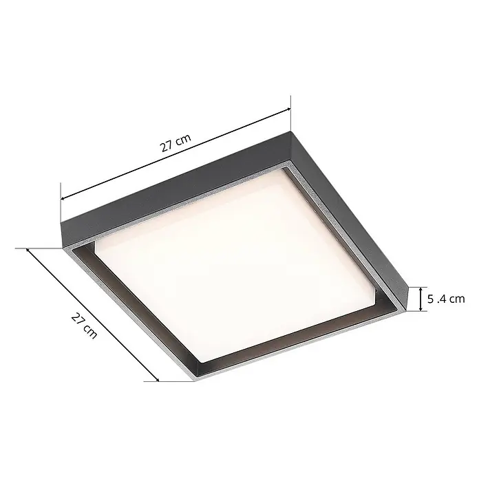 Lucande LED Outdoor Deckenlampe in dunkelgrau, weiß, Deckenleuchte außen -  - Quadratische dunkelgraue LED-Deckenleuchte mit weißem Diffusor, 27x27x5,4 cm.