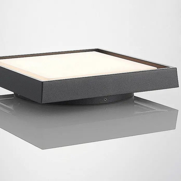 Lucande LED Outdoor Deckenlampe in dunkelgrau, weiß, Deckenleuchte außen -  - Quadratische, dunkelgraue Außenleuchte mit weißem, beleuchtetem Diffusor.