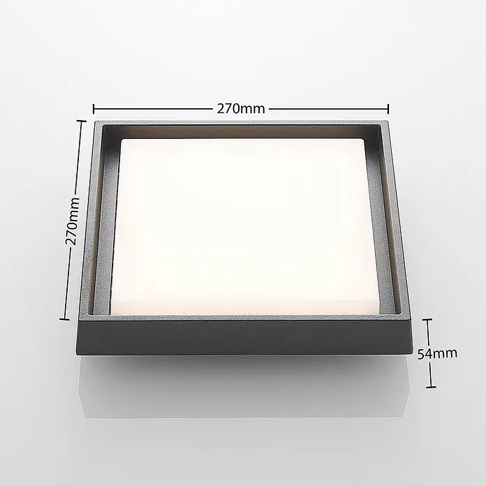 Lucande LED Outdoor Deckenlampe in dunkelgrau, weiß, Deckenleuchte außen -  - Quadratische, dunkelgraue LED-Deckenleuchte, 270x270x54mm, mit weißem Diffusor.