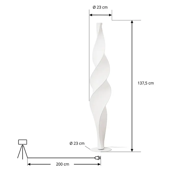 Lucande LED Stehlampe Wohnzimmer in weiß, Stehleuchte -  - Weiße spiralförmige Stehleuchte, 137,5 cm hoch, mit 23 cm Durchmesser und 200 cm Netzkabel.