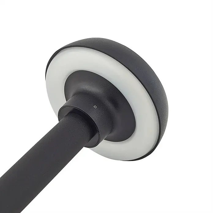 Lindby Erdspießleuchte Brinca -  - Schwarze Außenpollerleuchte mit rundem Kopf und beleuchtetem weißem LED-Ring.