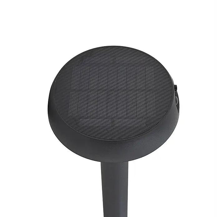 Lindby Erdspießleuchte Brinca -  - Schwarze Solarleuchte mit rundem Solarpanel und strukturierter Oberfläche.