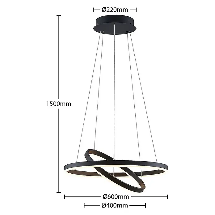 Arcchio LED Pendelleuchte in schwarz, weiß, Hängelampe -  - Schwarze LED-Pendelleuchte mit zwei verschlungenen beleuchteten Ringen.