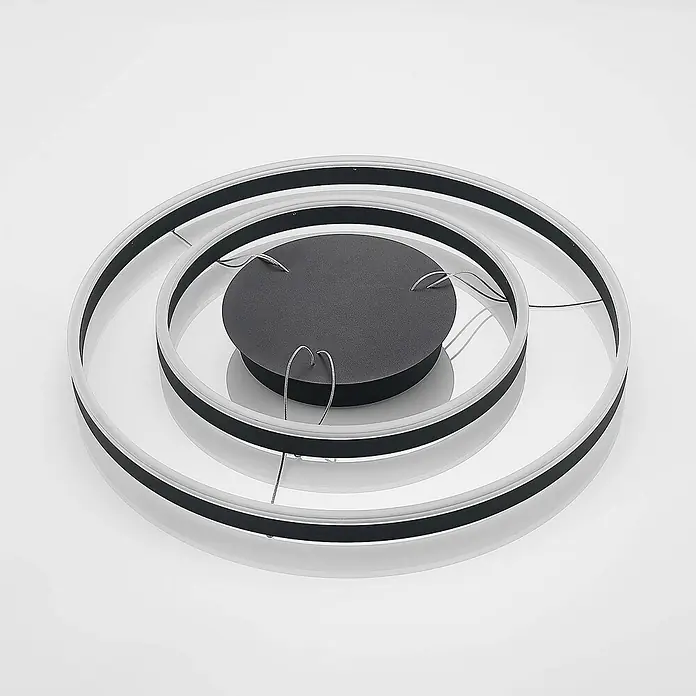 Arcchio LED Pendelleuchte in schwarz, weiß, Hängelampe -  - Moderne LED-Deckenleuchte mit zwei konzentrischen Ringen in Schwarz und Weiß, verbunden mit einer schwarzen Mittelplatte.