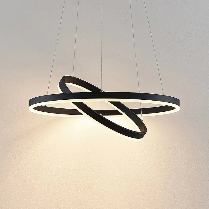 Arcchio LED Pendelleuchte in schwarz, weiß, Hängelampe -  - Moderne schwarze LED-Pendelleuchte mit zwei großen und einem kleineren ineinandergreifenden beleuchteten Ringen.