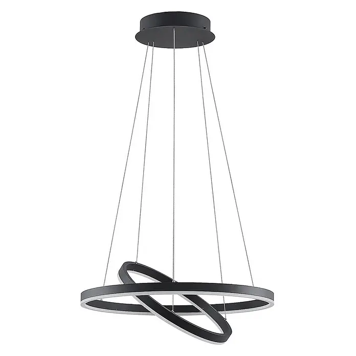 Arcchio LED Pendelleuchte in schwarz, weiß, Hängelampe -  - Moderne schwarze LED-Pendelleuchte mit zwei ineinandergreifenden Ringen, aufgehängt an einer runden Deckenplatte.