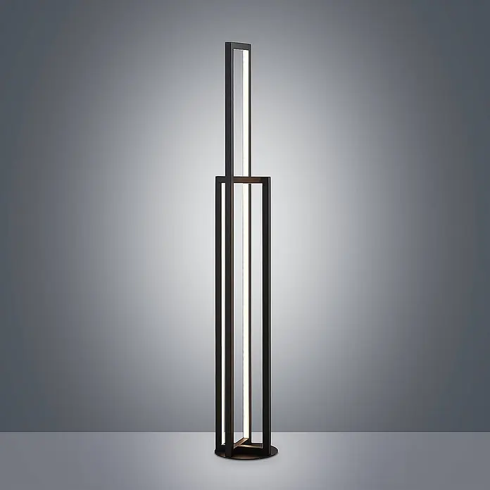 Lucande LED Stehlampe Wohnzimmer in schwarz matt, Stehleuchte -  - Moderne Stehleuchte mit dunklem Metallrahmen und integrierter LED-Beleuchtung in geometrischem Design.