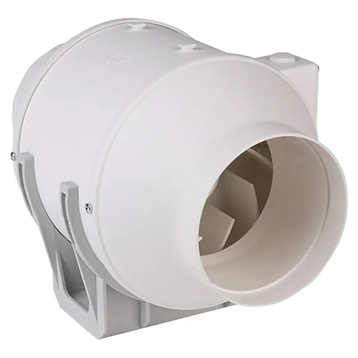Air-Circle Zwischenrohr-Ventilator - Weiß, 10 cm - Weiße Inline-Kanalventilator mit Gehäuse für optimale Luftzirkulation und Belüftung in verschiedenen Umgebungen.