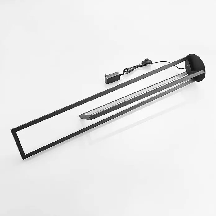 Lucande LED Stehlampe Wohnzimmer in schwarz matt, Stehleuchte -  - Schwarze minimalistische LED-Stehleuchte mit integrierter Lichtleiste, Netzteil und Fußschalter.