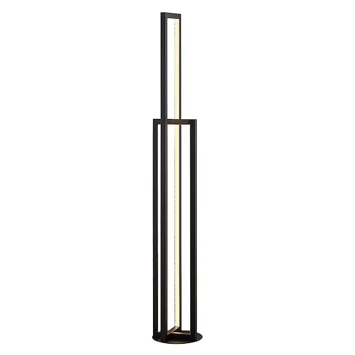 Lucande LED Stehlampe Wohnzimmer in schwarz matt, Stehleuchte -  - Hohe, moderne LED-Stehleuchte aus schwarzem Metall mit warmweißen Lichtstreifen und geometrischem Design.