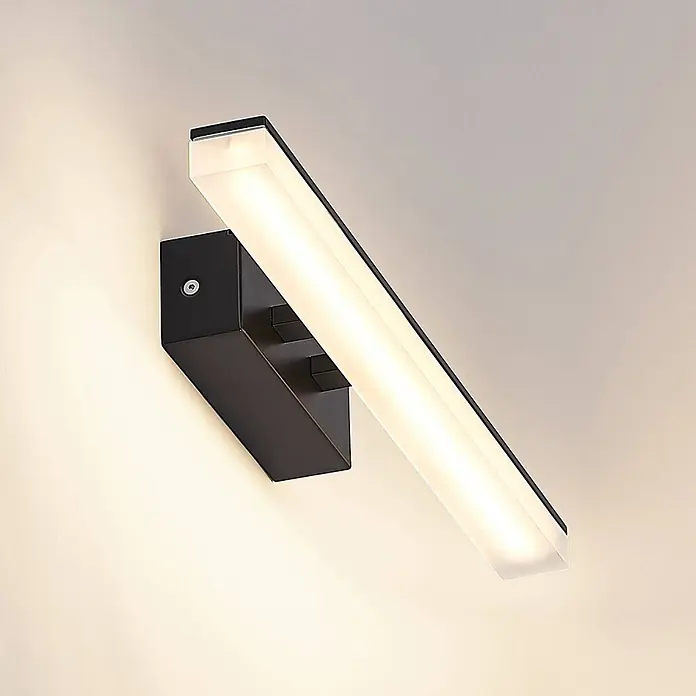 Lucande LED Wandleuchte innen in schwarz, weiß, Wandlampe -  - Schwarze rechteckige Wandleuchte mit einer abgewinkelten, beleuchteten weißen LED-Leiste.
