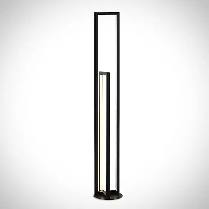 Lucande LED Stehlampe Wohnzimmer in schwarz matt, Stehleuchte -  - Moderne schwarze Stehleuchte mit rechteckigem Rahmen und integrierten warmen LED-Lichtbändern.